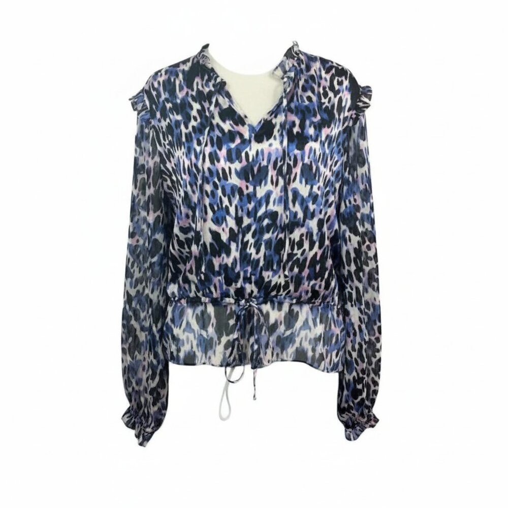 Generation Love 100% Silk Watercolor Animal Print Blouse | Adjustable Waist | L - Picture 1 of 12